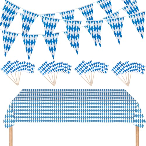 LMSHOWOWO Oktoberfest Deko Set, Oktoberfest Tischdecke Wimpelkette Bayern Zahnstocher Flaggen, Blau Weiß Bayrische Deko, für Bierzelten Haushalt Bar Catering Party Bierfest Bayerische Tischdeko LMSHOWOWO Oktoberfest Deko Set, Oktoberfest Tischdecke Wimpelkette Bayern Zahnstocher Flaggen, Blau Weiß Bayrische Deko, für Bierzelten Haushalt Bar Catering Party Bierfest Bayerische Tischdeko von LMSHOWOWO
