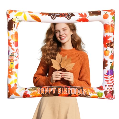 LMSHOWOWO Riesiger aufblasbarer Fotorahmen mit Aufschrift "Hello Fall Happy Birthday", lustige Foto-Requisiten für Herbst, Kürbis, Ahornblätter, Thema, Erntedankfest, Partyzubehör, Dekorationen LMSHOWOWO Riesiger aufblasbarer Fotorahmen mit Aufschrift "Hello Fall Happy Birthday", lustige Foto-Requisiten für Herbst, Kürbis, Ahornblätter, Thema, Erntedankfest, Partyzubehör, Dekorationen von LMSHOWOWO