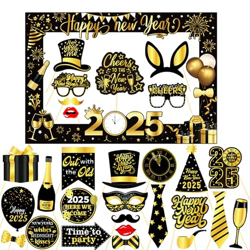 LMSHOWOWO Silvester Deko 2025, 2025 Neujahr Papier Fotorahmen mit 28PCS 2025 Neujahr Foto Requisiten, Schwarz Gold Silvester Selfie Rahmen, für Weihnachten Geburtstag Silvester Party Dekorationen LMSHOWOWO Silvester Deko 2025, 2025 Neujahr Papier Fotorahmen mit 28PCS 2025 Neujahr Foto Requisiten, Schwarz Gold Silvester Selfie Rahmen, für Weihnachten Geburtstag Silvester Party Dekorationen von LMSHOWOWO