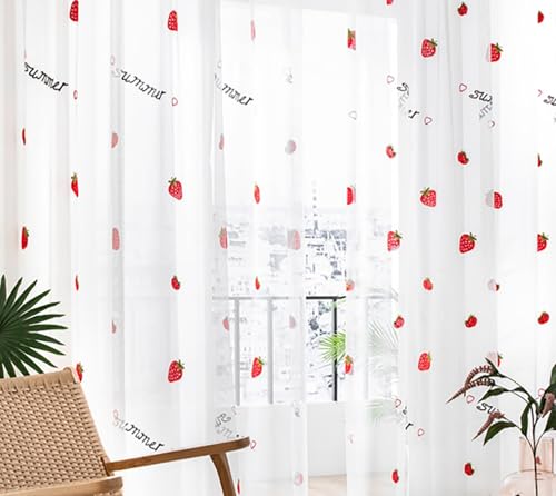 LNCWYY Vorhänge mit Rote Erdbeere Schöne Stickerei Vorhang, Transparent Lichtdurchlässige Vorhänge Muster Gardinen mit Ösen 2er Set für Schlafzimmer und Wohnzimmer Vorhang 170x200cm (Breite/Höhe) LNCWYY Vorhänge mit Rote Erdbeere Schöne Stickerei Vorhang, Transparent Lichtdurchlässige Vorhänge Muster Gardinen mit Ösen 2er Set für Schlafzimmer und Wohnzimmer Vorhang 170x200cm (Breite/Höhe) von LNCWYY