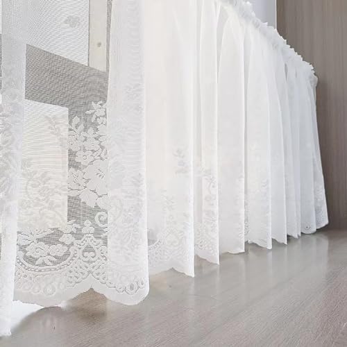 LNGFSH Gardine Scheibengardinen Kurzstores Weißes Spitze Voile Tüll Blumen Kurzvorhang Kurzgardinen Küchengardine Volants Küche Fenster Kurz Vorhang Bistrogardine (BxH 200 x 30 cm) von LNGFSH