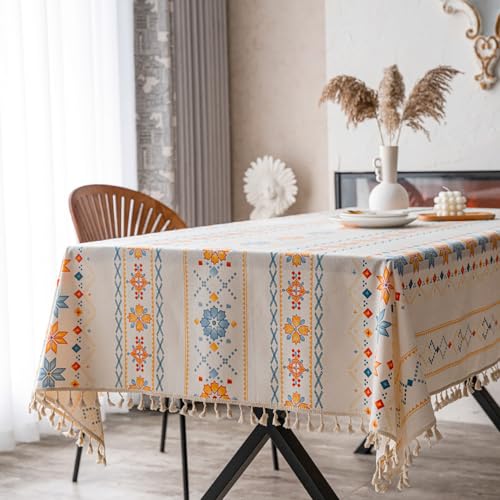 LNGFSH Tischdecke Rechteckig Boho Garten mit Quaste Baumwolle Leinen Tischdecken für Küche Esszimmer Faltenfreie Tischdecken Rechteck/Länglich (140x220cm) von LNGFSH