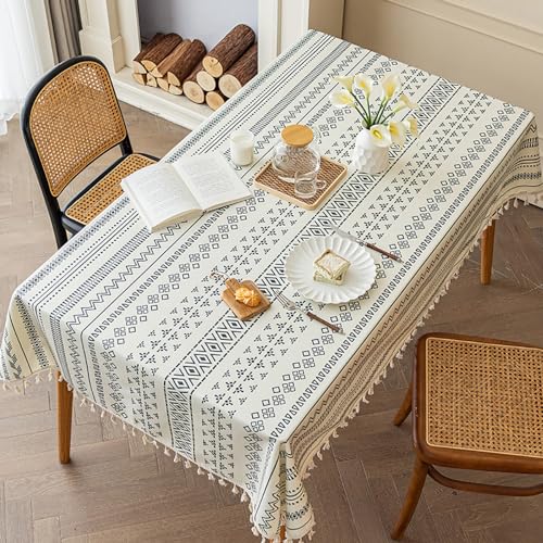 LNGFSH Tischdecke Rechteckig Tischdecke Abwaschbar Waschbar und Abwischbar Antifouling Baumwolle und Leinen Vintage Tischdecke Geeignet für Picknick Garten (Dunkelblau,90x150cm) von LNGFSH