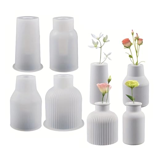 LNGJIN 4 Stück Blumenvase Silikonformen, Vase Silicone Mould, DIY Vases Resin Formen, Handgefertigte Silikonform, Epoxidharz Formen Moulds, Zur Herstellung von Vasen von LNGJIN