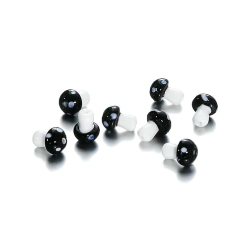 10/20 Stück bunte Glaspilzperlen, Abstandshalter, lose Perlen für Halsketten, Armbänder, Ohrringe, Schmuckherstellung, Zubehör, Großhandel, Schwarz, 10,5 x 14,0 mm, 10 Stück von LNHBZ