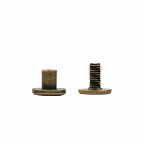 10 Sets Metall-Vollschrauben-Nagelnieten mit doppelt gebogenem Kopf, Gürtelriemennieten, Buchschrauben für Gepäck, Lederhandwerk, Kleidung/Tasche/Schuhe, Kupfer, 9 x 6,5 mm von LNHBZ