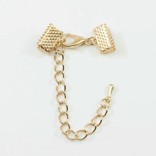 10 Stück/Los Band Lederschnur Endverschluss Verschlüsse mit Ketten Karabinerverschlüsse Verbinder für DIY Armband Schmuckherstellung-KC Gold-Breite 10mm von LNHBZ