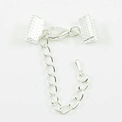 10 Stück/Los Band-Lederschnur-Endverschlussverschlüsse mit Ketten-Karabinerverschlüssen für DIY-Armband-Schmuckherstellung-Befunde-Silber-Breite 13,0 mm von LNHBZ