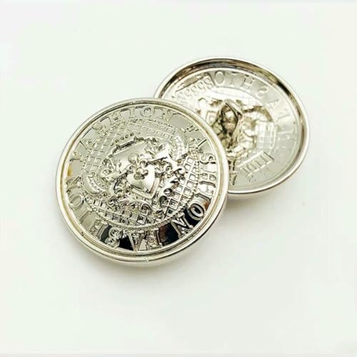 10 Stück/Set Modische Doppellöwenschild-Metallknöpfe, elegante Anzug-, Mantel- und Hemdknöpfe, dekorative Knöpfe, Nähzubehör, Silber, 25 mm, 10 Stück von LNHBZ