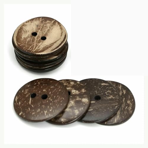 10 Stück 38–50 mm natürlicher, umweltfreundlicher Kokosnussschalen-Holzknopf für Kleidung, 2 Löcher, Kinder-Scrapbook, dekorative Holzknöpfe, 44,0 mm, 10 Stück von LNHBZ