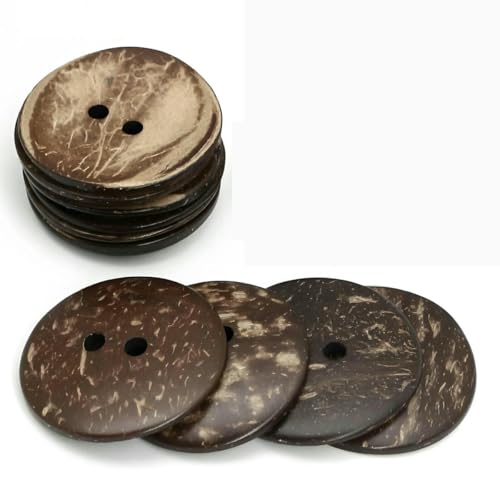 10 Stück 38–50 mm natürlicher, umweltfreundlicher Kokosnussschalen-Holzknopf für Kleidung, 2 Löcher, Kinder-Scrapbook, dekorative Holzknöpfe, 50 mm, 10 Stück von LNHBZ