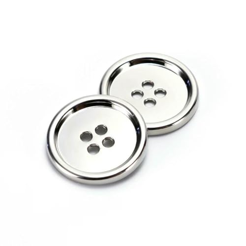 10 Stück 4-Loch-Metallknöpfe für Kleidung, Anzüge, Hemden, Mäntel, DIY-Nähzubehör, 11 mm, 15 mm, 25 mm, goldene Knöpfe, dekorativ, Silber, 25 mm (10 Stück) von LNHBZ