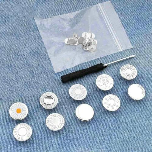 10 Stück Ersatzknöpfe für Jeans, 17 mm, ohne Nähen, Reparaturset für Metallknöpfe, ohne Nägel, abnehmbares Jeansknopf-Set, Nähzubehör, Stil 1 von LNHBZ