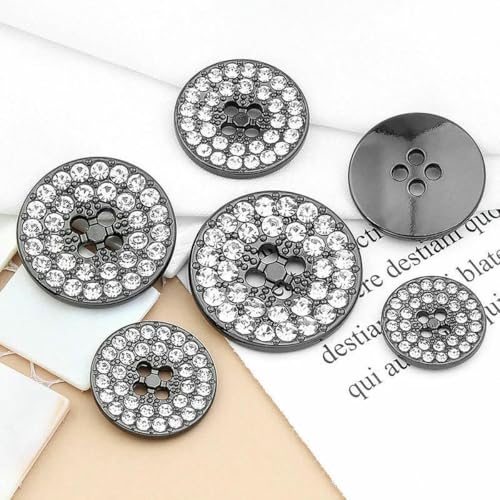 10 Stück Metallknöpfe für Mantel, Anzug, Pullover, modische Dekoration, hochwertige Diamant-Strass-Knopf-Zubehör, 10 Stück, Schwarz, 20 mm von LNHBZ