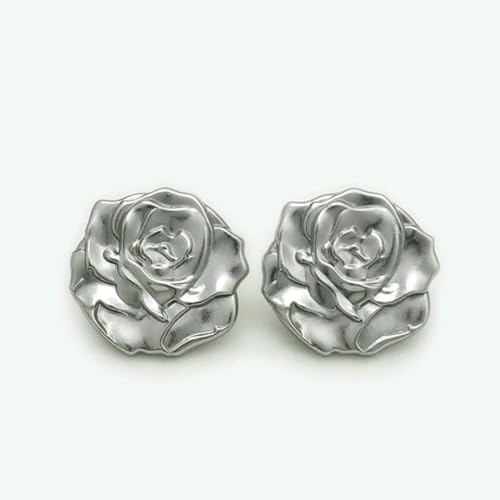 10 Stück elegante 3D-Rosen-Metallknöpfe 17,5/22,5 mm für Vintage-Pullover, Mäntel und DIY-Mode (Gold/Silber) Nähzubehör-Silber-17,5 mm-0,69 Zoll-10 Stück von LNHBZ