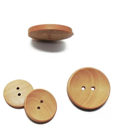 10 Stück runde Holzmaserung, große Holzknöpfe, natürliche Farbe, 25 mm, 30 mm, Nähen, Scrapbooking, für Mäntel, Überzüge, handgefertigt, 2 Löcher, MT303, 30 mm von LNHBZ