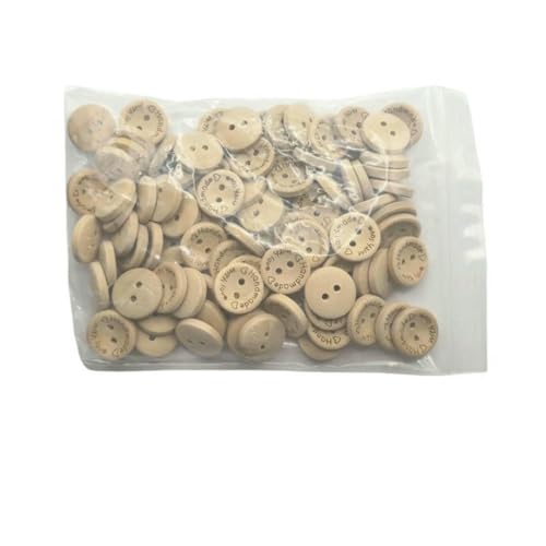 100/140 Stück Holzknöpfe in verschiedenen Größen, Natur-Khaki, handgefertigt mit Liebe, Etiketten zum Nähen, Basteln, DIY-Kleidungszubehör, S, 100 Stück von LNHBZ