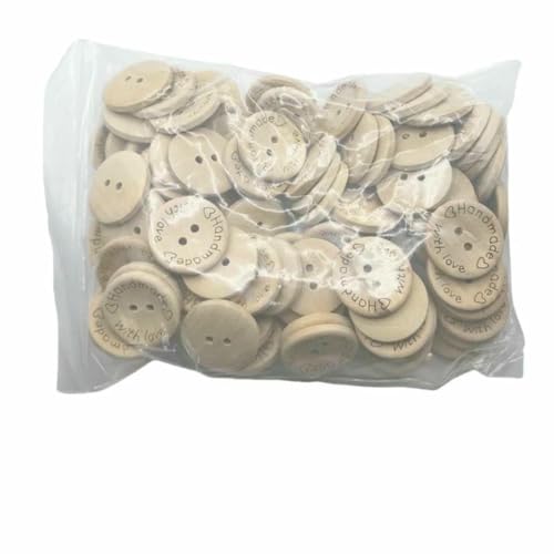 100/140 Stück Holzknöpfe in verschiedenen Größen, Natur-Khaki, handgefertigt mit Liebe, Etiketten zum Nähen, Basteln, DIY-Kleidungszubehör-L-100 Stück von LNHBZ