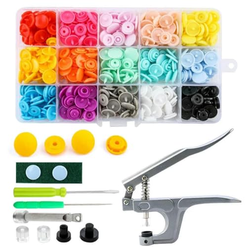 100/150 Sets T5-Druckknöpfe mit Druckknopfzange, Werkzeugsatz und Organizer-Behältern, DIY-Druckknöpfe für Kleidungsstücke – neuer Druckknopf von LNHBZ