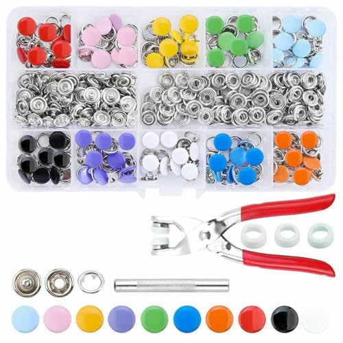 100/200 Sets Druckknopf-Set, Metall-Druckknopfringe mit Verschlusszange, Presswerkzeug-Set zum Nähen von Kleidung, 10 Farben, A, 100er-Set x Werkzeuge 100/200 Sets Druckknopf-Set, Metall-Druckknopfringe mit Verschlusszange, Presswerkzeug-Set zum Nähen von Kleidung, 10 Farben, A, 100er-Set x Werkzeuge von LNHBZ