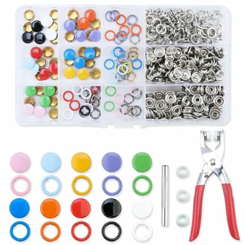 100/200 Sets Druckknopf-Set, Metall-Druckknopfringe mit Verschlusszange, Presswerkzeug-Set zum Nähen von Kleidung, 10 Farben, E, 100 Set x Werkzeuge von LNHBZ