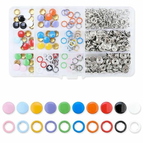 100/200 Sets Druckknopf-Set, Metall-Druckknopfringe mit Verschlusszange, Presswerkzeug-Set zum Nähen von Kleidung, 10 Farben, E, 100er-Set-Mix von LNHBZ