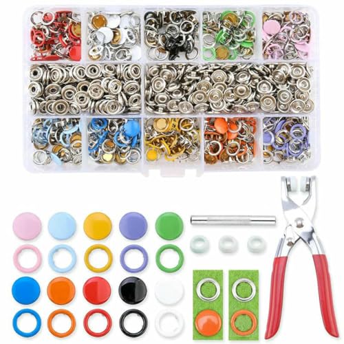 100/200 Sets Druckknopf-Set, Metall-Druckknopfringe mit Verschlusszange, Presswerkzeug-Set zum Nähen von Kleidung, 10 Farben, Mix, 200 Set x Werkzeuge von LNHBZ