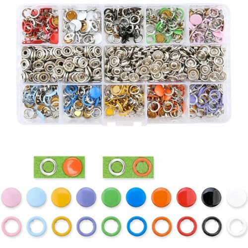 100/200 Sets Druckknopf-Set, Metall-Druckknopfringe mit Verschlusszange, Presswerkzeug-Set zum Nähen von Kleidung, 10 Farben, Mix, 200er-Set, 800 Stück von LNHBZ