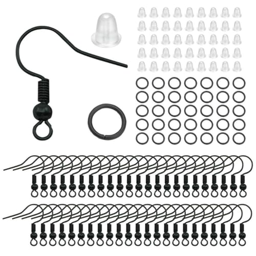 100/300 Stück/Los Hypoallergenes Ohrringhaken-Set, farblich gemischte Ohrhaken, Angelhaken, offene Biegeringe, Ohrstöpsel für die DIY-Schmuckherstellung, Schwarz, 300 Stück 100/300 Stück/Los Hypoallergenes Ohrringhaken-Set, farblich gemischte Ohrhaken, Angelhaken, offene Biegeringe, Ohrstöpsel für die DIY-Schmuckherstellung, Schwarz, 300 Stück von LNHBZ
