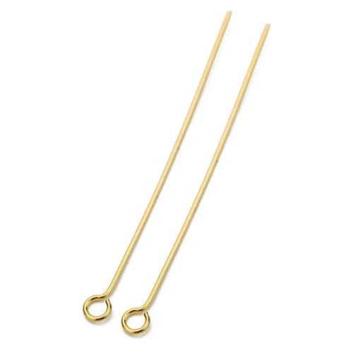 100 Stück Edelstahl-Ösenstifte mit flachem Kopf, Nadeln, 20 mm, 30 mm, 40 mm, goldfarben, Kugelperlen-Kopfstifte, Verbinder für die Schmuckherstellung, Goldauge, 40 mm von LNHBZ