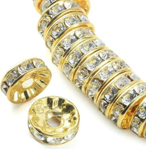 100 Stück Rondelle-Abstandsperlen zur DIY-Schmuckherstellung, Strass-Abstandsperlen, Kristallperlen-Abstandshalter zur Schmuckherstellung, Armband-Gold-8 mm 100 Stück Rondelle-Abstandsperlen zur DIY-Schmuckherstellung, Strass-Abstandsperlen, Kristallperlen-Abstandshalter zur Schmuckherstellung, Armband-Gold-8 mm von LNHBZ