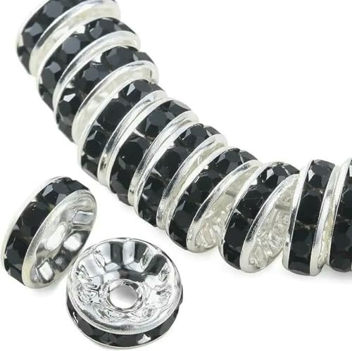 100 Stück Rondelle-Abstandsperlen zur DIY-Schmuckherstellung, Strass-Abstandsperlen, Kristallperlen-Abstandshalter zur Schmuckherstellung, Armband-Schwarz B-8 mm von LNHBZ