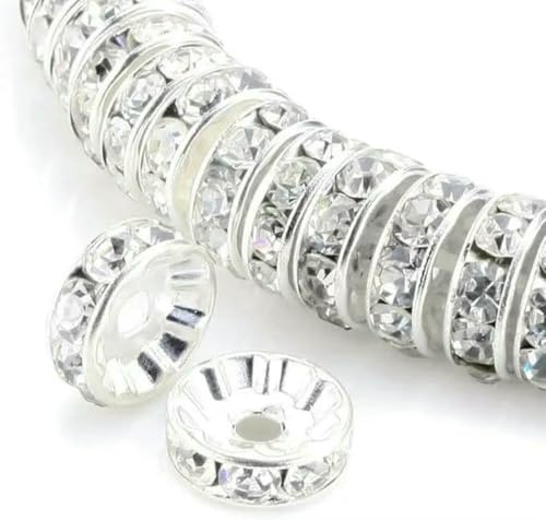 100 Stück Rondelle-Abstandsperlen zur DIY-Schmuckherstellung, Strass-Abstandsperlen, Kristallperlen-Abstandshalter zur Schmuckherstellung, Armband-Silber-10 mm 100 Stück Rondelle-Abstandsperlen zur DIY-Schmuckherstellung, Strass-Abstandsperlen, Kristallperlen-Abstandshalter zur Schmuckherstellung, Armband-Silber-10 mm von LNHBZ