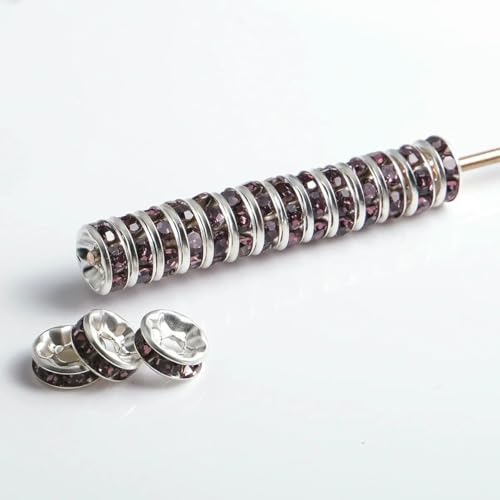 100 Stück Rondelle-Abstandsperlen zur DIY-Schmuckherstellung, Strass-Abstandsperlen, Kristallperlen-Abstandshalter zur Schmuckherstellung, Armband-lila-10 mm 100 Stück Rondelle-Abstandsperlen zur DIY-Schmuckherstellung, Strass-Abstandsperlen, Kristallperlen-Abstandshalter zur Schmuckherstellung, Armband-lila-10 mm von LNHBZ