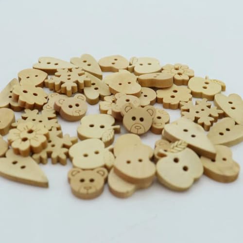 100 Stück gemischte natürliche Holzknöpfe zum Nähen, große Cartoon-Verschlüsse für Kinder zur Dekoration oder zum Basteln von Accessoires für Kleidung, gemischt von LNHBZ