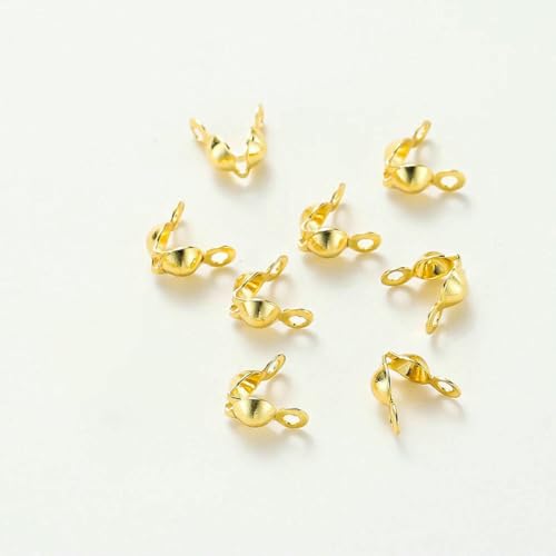 14K 18K Echtgold plattiert Doppelloch-Endverschlussperlen Offene Abdeckung Crimp-Verbindungsperlen für DIY-Schmuckherstellung Halskettenkomponente-18K Gold-4,0 mm x 50 Stück von LNHBZ