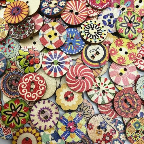 15–25 mm runde Holzknöpfe mit mehreren Mustern, original bedruckt, runde Holzknöpfe, handgefertigt, Scrapbooking, für Hochzeitsdekor-Accessoires, 05–15 mm (30 Stück) von LNHBZ