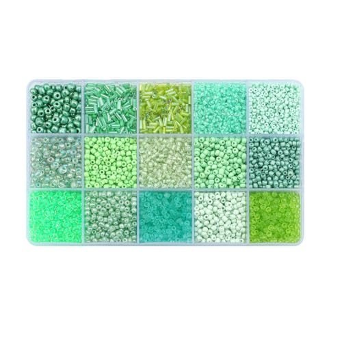 15 Gitter-Glasreisperlen und Röhrenperlen, lose Perlen, Set-Box für DIY-Handwerk, Halskette, Armband, Charms, 12 Farbserien, 150 g/Box-03 von LNHBZ