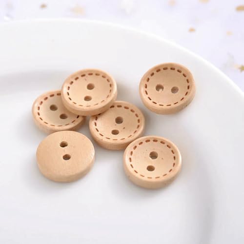 15 mm, 100 Stück, natürliche Farbe, runde Holzknöpfe, 2 Löcher, Nähknopf mit gepunkteter Linie, Scrapbooking, DIY-Bekleidungszubehör, A, 15 mm, 100 Stück von LNHBZ