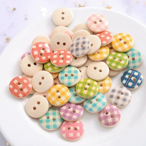 15 mm, 100 Stück, natürliche Farbe, runde Holzknöpfe, 2 Löcher, Nähknopf mit gepunkteter Linie, Scrapbooking, DIY-Bekleidungszubehör, D, 15 mm, 100 Stück von LNHBZ