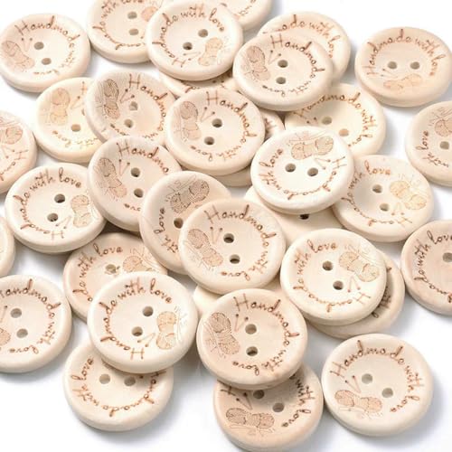 15 mm, 100 Stück, natürliche Farbe, runde Holzknöpfe, 2 Löcher, Nähknopf mit gepunkteter Linie, Scrapbooking, DIY-Bekleidungszubehör, I, 15 mm, 100 Stück von LNHBZ