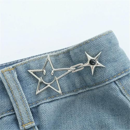 2 Stück Bowknot-Knopfversteller für Hosen und Röcke, Taillenspanner, verstellbare Taillenschnalle für Jeans, kein Nähen erforderlich, Stern-Silber-B 2 Stück Bowknot-Knopfversteller für Hosen und Röcke, Taillenspanner, verstellbare Taillenschnalle für Jeans, kein Nähen erforderlich, Stern-Silber-B von LNHBZ