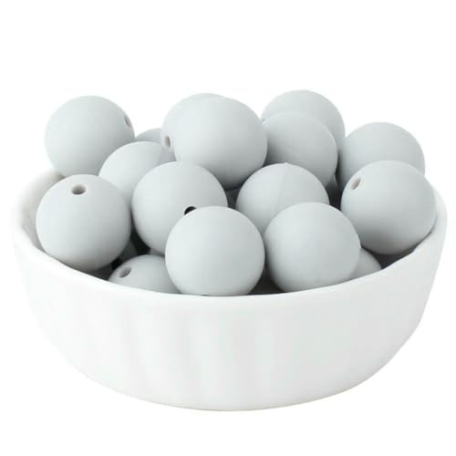 20/50/100 Stück 15 mm Perlen, runde lose Perlen für DIY-Schlüsselanhänger, Schmuckherstellung, Halskette, Armband, Perlenstift, Farbzubehör, Hellgrau, 100 Stück von LNHBZ