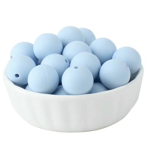 20/50/100 Stück 15 mm Perlen, runde lose Perlen für DIY-Schlüsselanhänger, Schmuckherstellung, Halskette, Armband, Perlenstift, Farbzubehör, Pastellblau, 100 Stück von LNHBZ