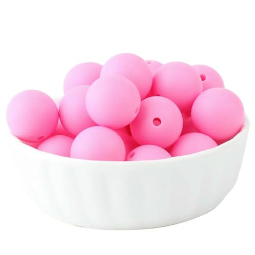 20/50/100 Stück 15 mm Perlen, runde lose Perlen für DIY-Schlüsselanhänger, Schmuckherstellung, Halskette, Armband, Perlenstift, Farbzubehör, Pink, 20 Stück von LNHBZ