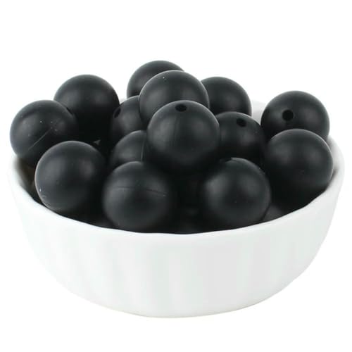 20/50/100 Stück 15 mm Perlen, runde lose Perlen für DIY-Schlüsselanhänger, Schmuckherstellung, Halskette, Armband, Perlenstift, Farbzubehör, Schwarz, 100 Stück von LNHBZ
