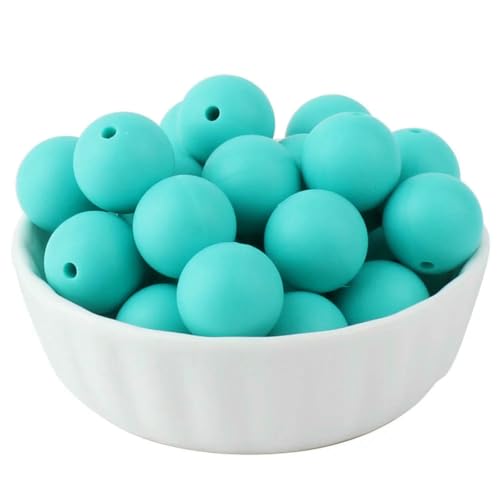 20/50/100 Stück 15 mm Perlen, runde lose Perlen für DIY-Schlüsselanhänger, Schmuckherstellung, Halskette, Armband, Perlenstift, Farbzubehör, Türkis, 100 Stück von LNHBZ