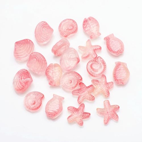 20 Stück gemischte Form Seestern Muschel Fisch Schnecke Kristallglas lose Anhänger Perlen DIY Herstellung Armband Halskette Schmuck Zubehör-04HongHuang von LNHBZ