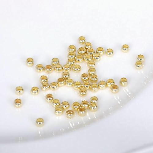 200 Stück/Los 14 Karat/18 Karat vergoldete Quetschperlen, Messingmetall 2 mm/2,5 mm/3,0 mm Stopper-Endperlen zur Schmuckherstellung DIY-Schmuckzubehör-14 Karat vergoldet-2,5 mm-200 Stück von LNHBZ