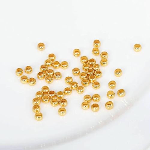 200 Stück/Los 14 Karat/18 Karat vergoldete Quetschperlen, Messingmetall 2 mm/2,5 mm/3,0 mm Stopper-Endperlen zur Schmuckherstellung DIY-Schmuckzubehör-18 Karat vergoldet-3,0 mm-200 Stück von LNHBZ